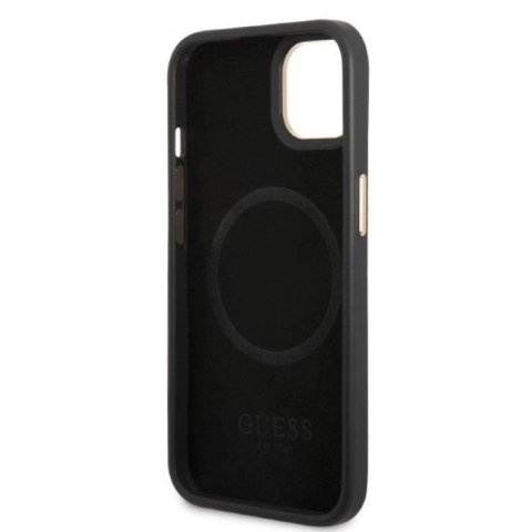 Etui Guess Peony Logo Plate MagSafe na iPhone 13 - czarne Guess