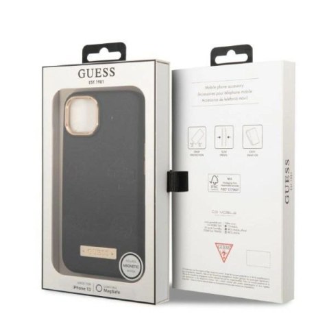 Etui Guess Peony Logo Plate MagSafe na iPhone 13 - czarne Guess