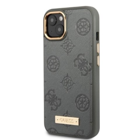 Etui Guess Peony Logo Plate MagSafe na iPhone 13 - szare Guess