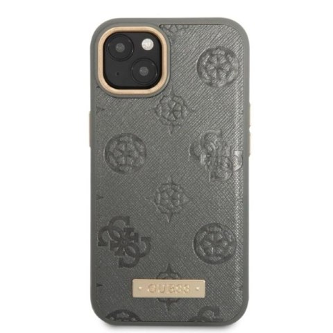 Etui Guess Peony Logo Plate MagSafe na iPhone 13 - szare Guess