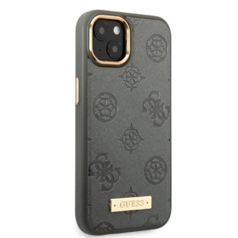 Etui Guess Peony Logo Plate MagSafe na iPhone 13 - szare Guess