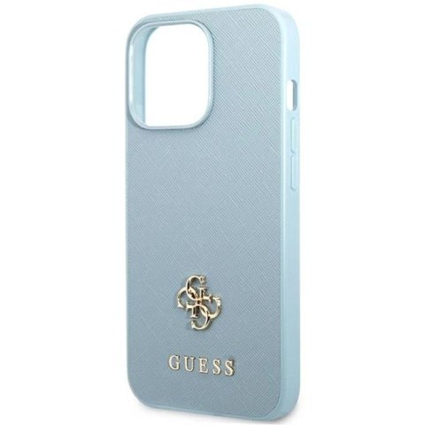 Etui Guess Saffiano 4G Small Metal Logo na iPhone 13 Pro / 13 - niebieskie Guess