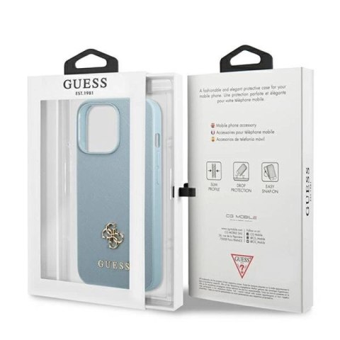 Etui Guess Saffiano 4G Small Metal Logo na iPhone 13 Pro Max - niebieskie Guess