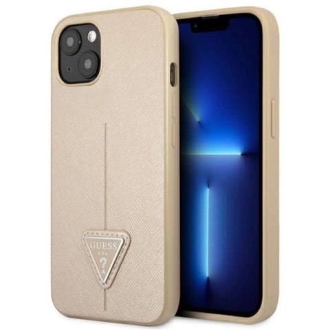 Etui Guess Saffiano Triangle Logo na iPhone 14 Plus - beżowe Guess