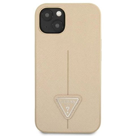 Etui Guess Saffiano Triangle Logo na iPhone 14 Plus - beżowe Guess