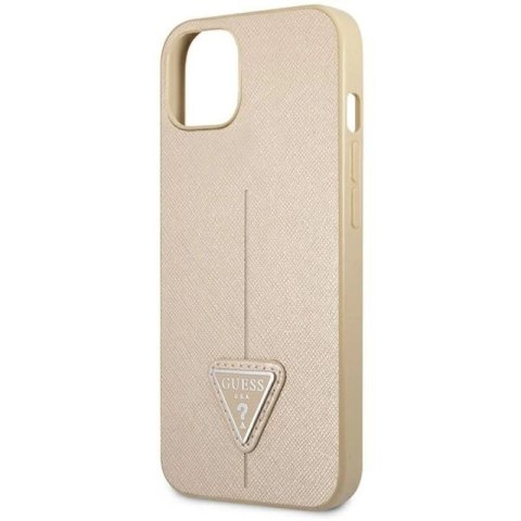Etui Guess Saffiano Triangle Logo na iPhone 14 Plus - beżowe Guess