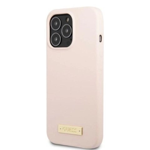 Etui Guess Silicone Logo Plate MagSafe na iPhone 13 Pro Max - różowe Guess
