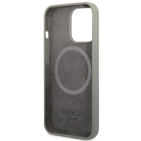 Etui Guess Silicone Logo Plate MagSafe na iPhone 13 Pro Max - szare Guess