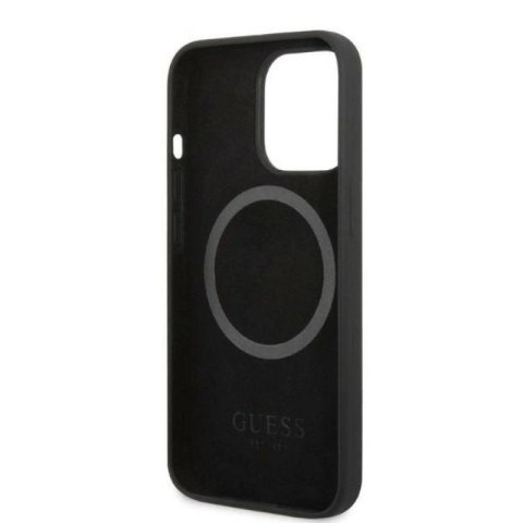 Etui Guess Silicone Logo Plate MagSafe na iPhone 13 Pro / iPhone 13 - czarne Guess