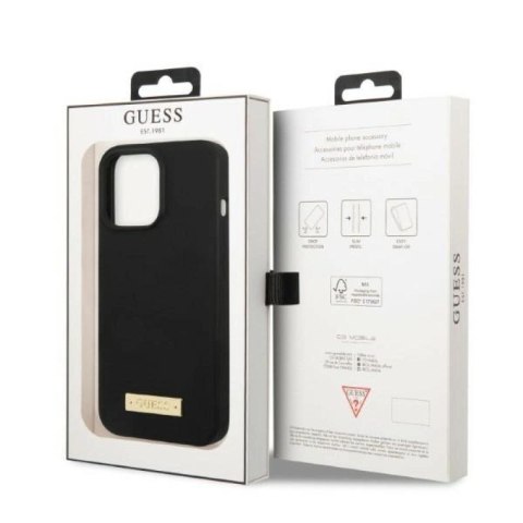 Etui Guess Silicone Logo Plate MagSafe na iPhone 13 Pro / iPhone 13 - czarne Guess