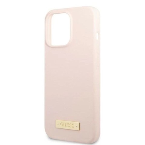 Etui Guess Silicone Logo Plate MagSafe na iPhone 13 Pro / iPhone 13 - różowe Guess