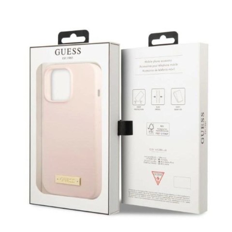 Etui Guess Silicone Logo Plate MagSafe na iPhone 13 Pro / iPhone 13 - różowe Guess