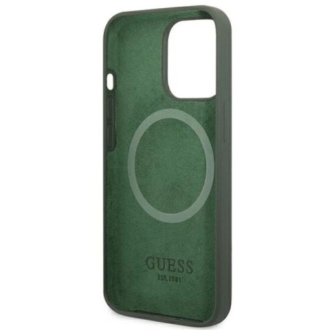 Etui Guess Silicone Logo Plate MagSafe na iPhone 13 Pro / iPhone 13 - zielone Guess