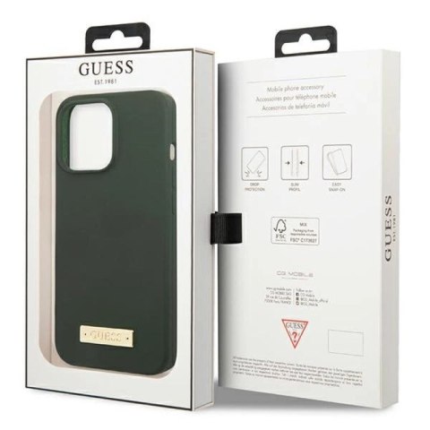 Etui Guess Silicone Logo Plate MagSafe na iPhone 13 Pro / iPhone 13 - zielone Guess