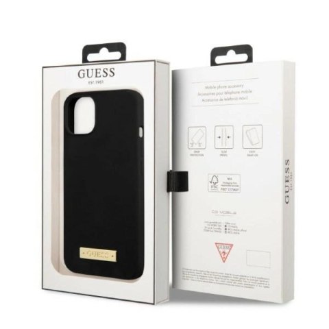 Etui Guess Silicone Logo Plate MagSafe na iPhone 13 - czarne Guess