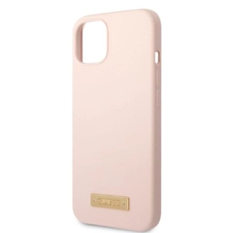 Etui Guess Silicone Logo Plate MagSafe na iPhone 13 mini - różowe Guess