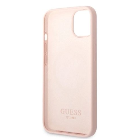 Etui Guess Silicone Logo Plate MagSafe na iPhone 13 mini - różowe Guess