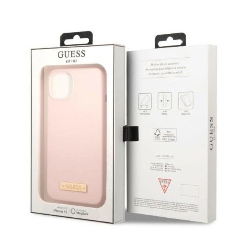 Etui Guess Silicone Logo Plate MagSafe na iPhone 13 mini - różowe Guess