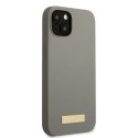 Etui Guess Silicone Logo Plate MagSafe na iPhone 13 mini - szare Guess