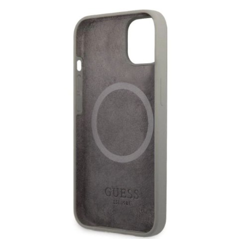 Etui Guess Silicone Logo Plate MagSafe na iPhone 13 mini - szare Guess