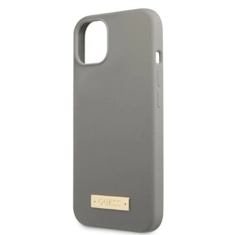 Etui Guess Silicone Logo Plate MagSafe na iPhone 13 - szare Guess