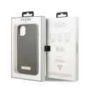 Etui Guess Silicone Logo Plate MagSafe na iPhone 13 - szare Guess