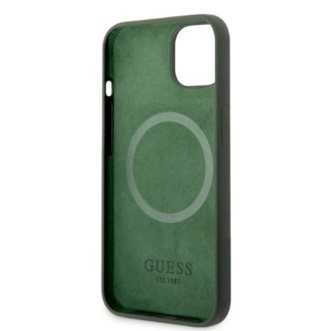 Etui Guess Silicone Logo Plate MagSafe na iPhone 13 - zielone Guess