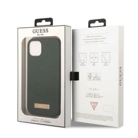 Etui Guess Silicone Logo Plate MagSafe na iPhone 13 - zielone Guess