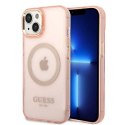 Etui Guess Gold Outline Translucent MagSafe na iPhone 14 Plus - różowe Guess