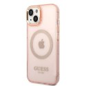 Etui Guess Gold Outline Translucent MagSafe na iPhone 14 Plus - różowe Guess