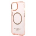 Etui Guess Gold Outline Translucent MagSafe na iPhone 14 Plus - różowe Guess