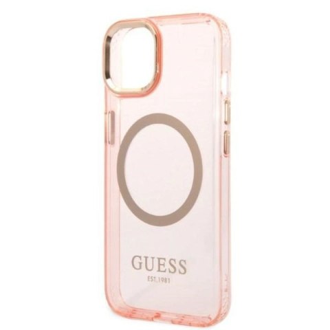 Etui Guess Gold Outline Translucent MagSafe na iPhone 14 Plus - różowe Guess