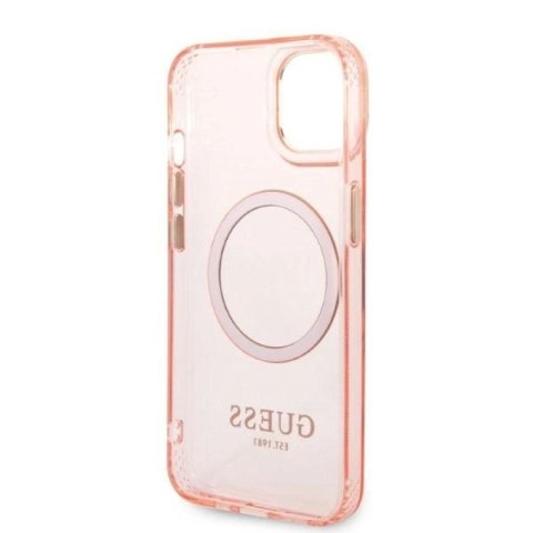 Etui Guess Gold Outline Translucent MagSafe na iPhone 14 Plus - różowe Guess