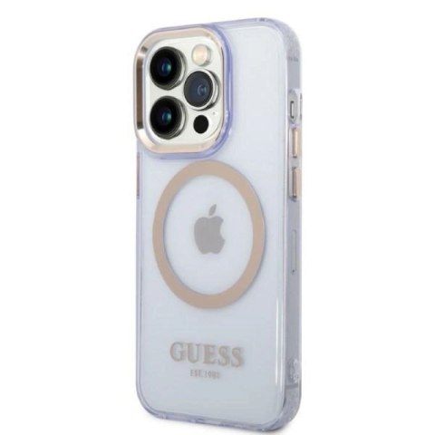 Etui Guess Gold Outline Translucent MagSafe na iPhone 14 Pro Max 6,7" - purpurowe Guess