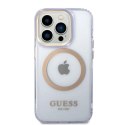 Etui Guess Gold Outline Translucent MagSafe na iPhone 14 Pro Max 6,7" - purpurowe Guess
