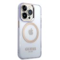 Etui Guess Gold Outline Translucent MagSafe na iPhone 14 Pro Max 6,7" - purpurowe Guess
