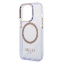 Etui Guess Gold Outline Translucent MagSafe na iPhone 14 Pro Max 6,7" - purpurowe Guess