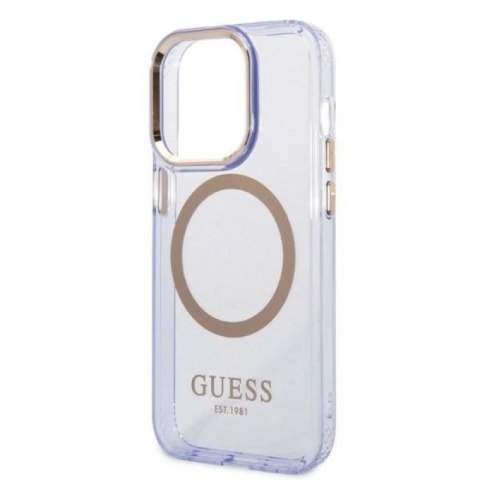 Etui Guess Gold Outline Translucent MagSafe na iPhone 14 Pro Max 6,7" - purpurowe Guess