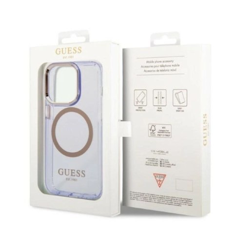 Etui Guess Gold Outline Translucent MagSafe na iPhone 14 Pro Max 6,7" - purpurowe Guess