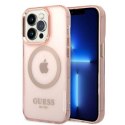 Etui Guess Gold Outline Translucent MagSafe na iPhone 14 Pro - różowe Guess