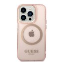 Etui Guess Gold Outline Translucent MagSafe na iPhone 14 Pro - różowe Guess