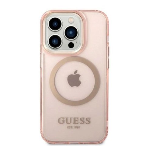 Etui Guess Gold Outline Translucent MagSafe na iPhone 14 Pro - różowe Guess