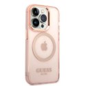 Etui Guess Gold Outline Translucent MagSafe na iPhone 14 Pro - różowe Guess