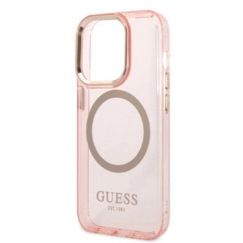Etui Guess Gold Outline Translucent MagSafe na iPhone 14 Pro - różowe Guess