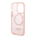Etui Guess Gold Outline Translucent MagSafe na iPhone 14 Pro - różowe Guess