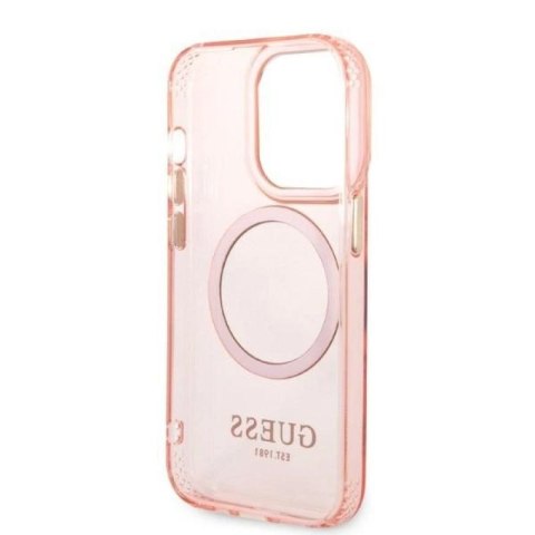 Etui Guess Gold Outline Translucent MagSafe na iPhone 14 Pro - różowe Guess