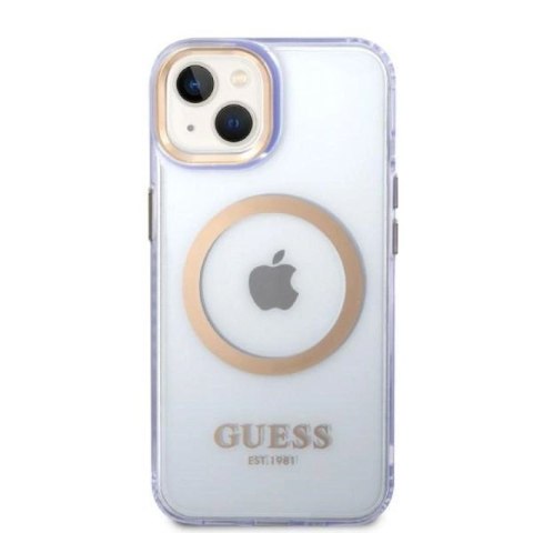 Etui Guess Gold Outline Translucent MagSafe na iPhone 14 - purpurowe Guess
