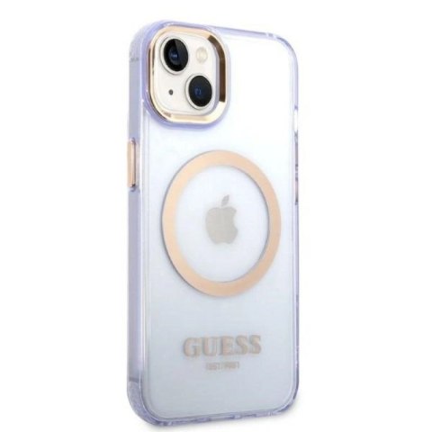 Etui Guess Gold Outline Translucent MagSafe na iPhone 14 - purpurowe Guess