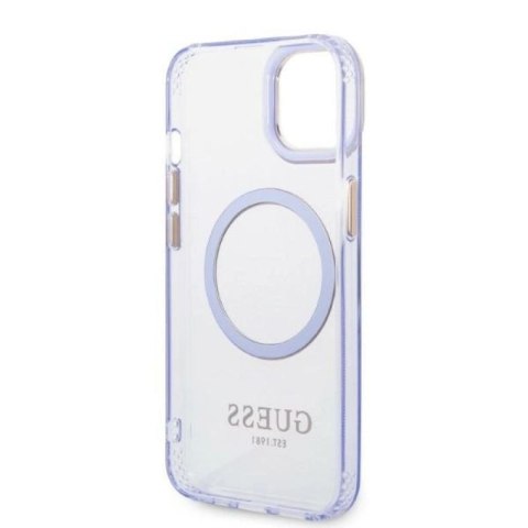 Etui Guess Gold Outline Translucent MagSafe na iPhone 14 - purpurowe Guess