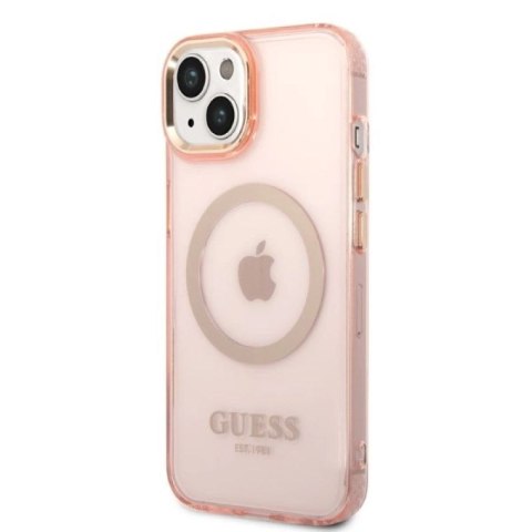 Etui Guess Gold Outline Translucent MagSafe na iPhone 14 - różowe Guess